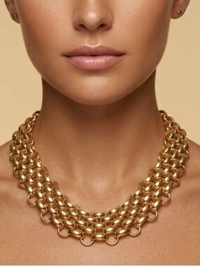 Gold Plated Panther Chunky Link Necklace On Stainless Steel Womens Jewelry